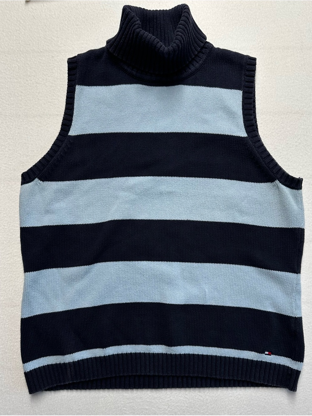 Tommy Hilfiger Women’s XL Striped Turtleneck Sweater Vest 100% Cotton Preppy